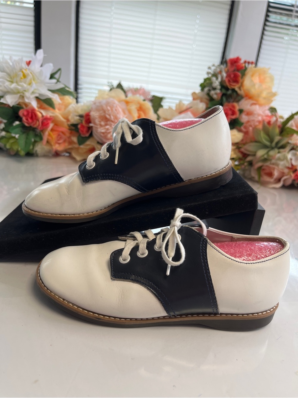 Stride Rite 2978 White Navy Leather Saddle Oxford Shoes Kids Size 12